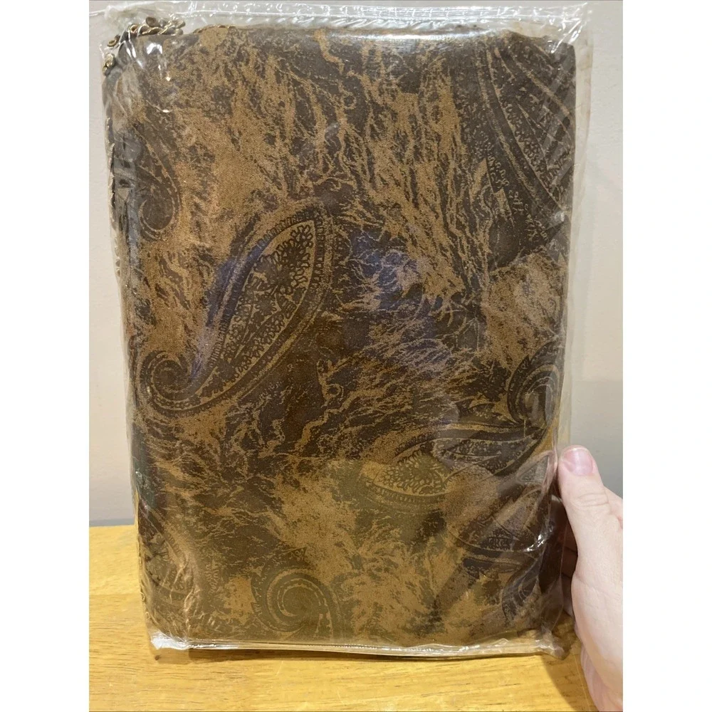 Vtg Suede Brown Paisley Window Curtain Set Panels‎ Valance 60x84